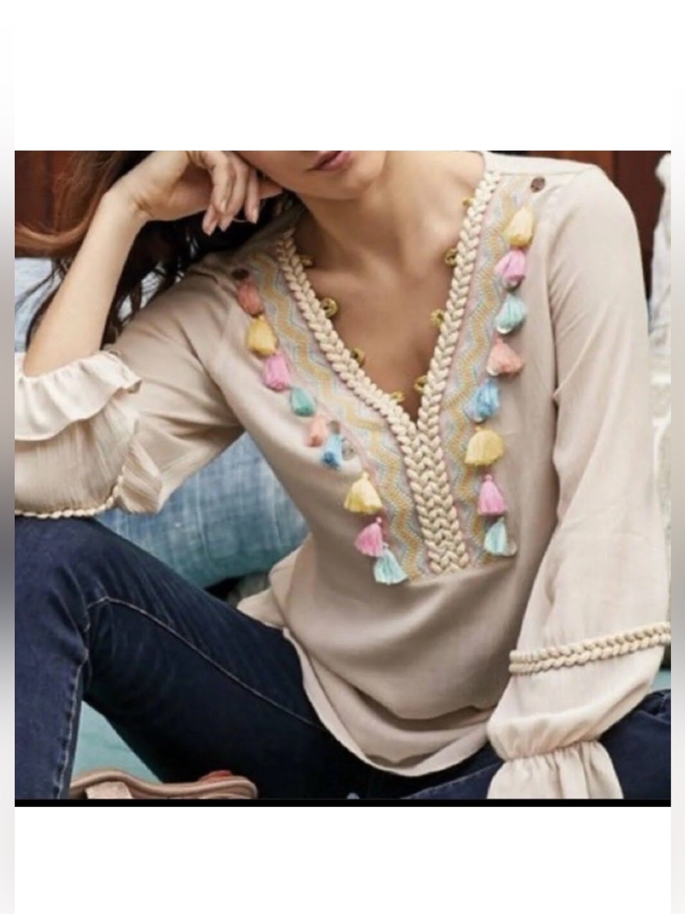 Soft Surroundings Embellished V-Neck Women's Top